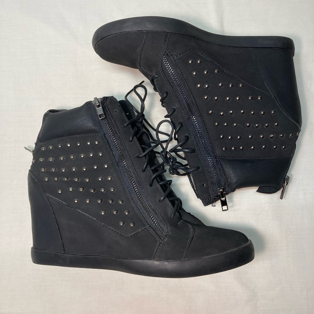 Lane Bryant black studded wedge ankle booties 12W
